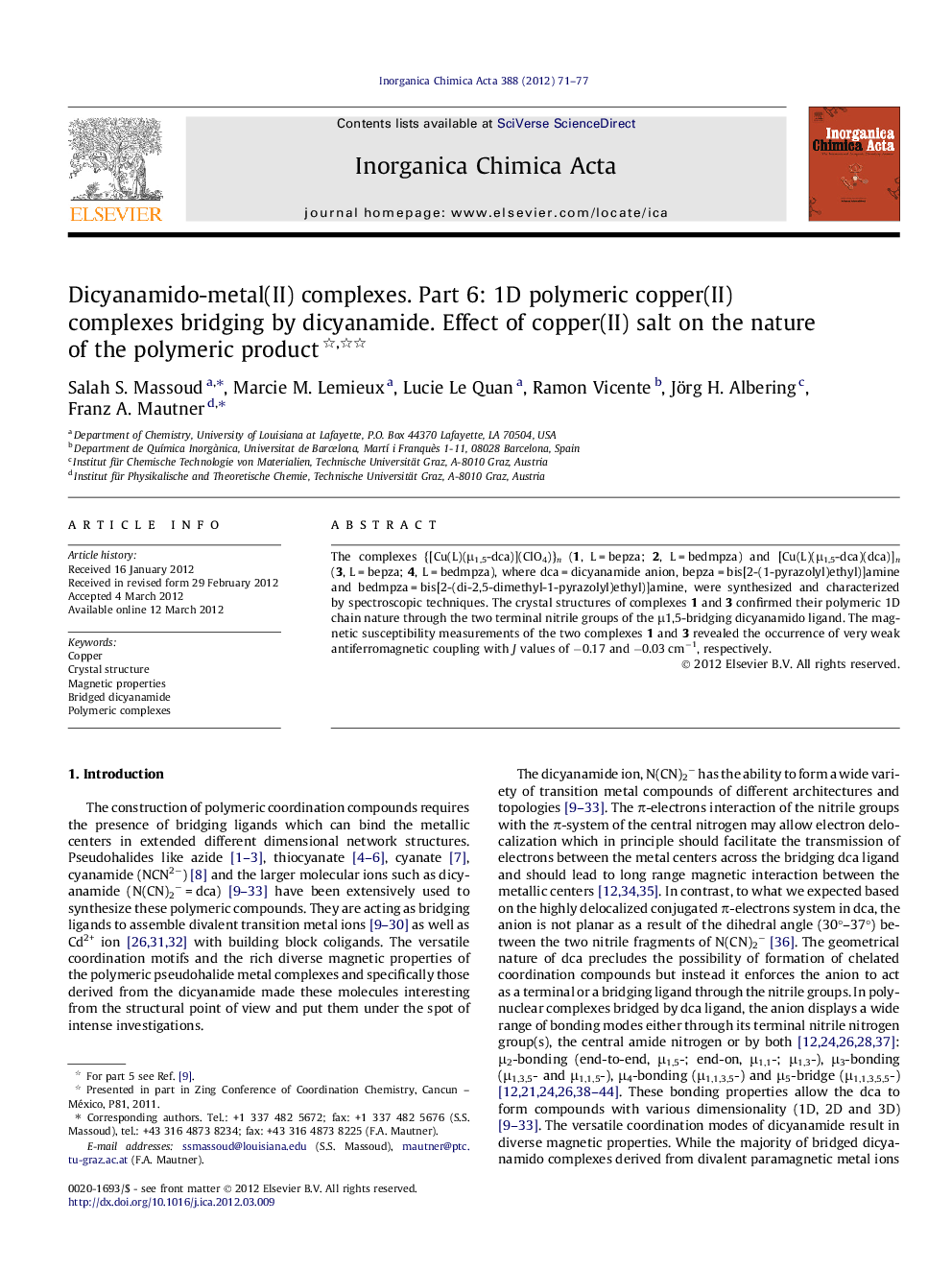 Dicyanamido-metal(II) complexes. Part 6: 1D polymeric copper(II) complexes bridging by dicyanamide. Effect of copper(II) salt on the nature of the polymeric product 