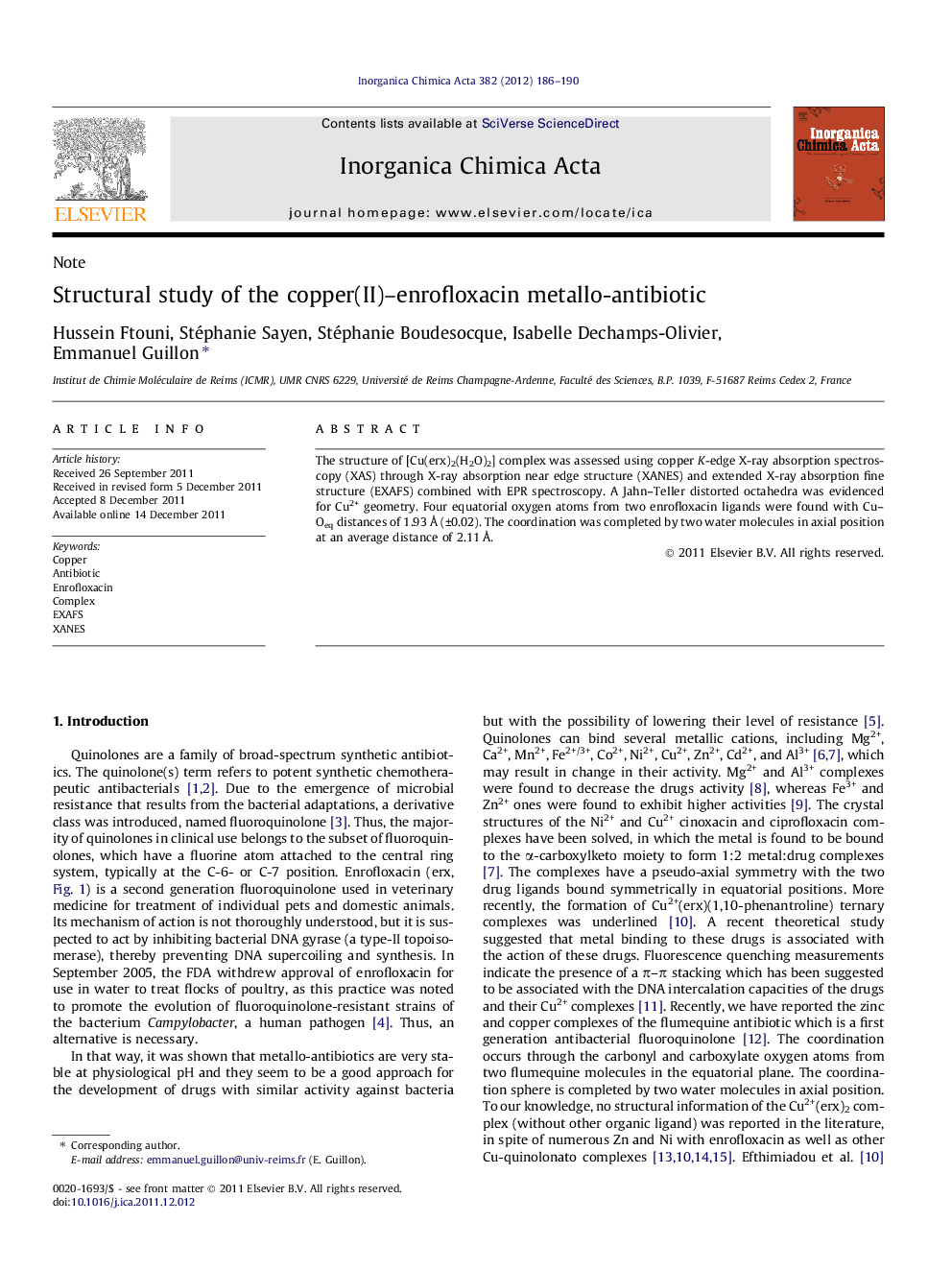 Structural study of the copper(II)–enrofloxacin metallo-antibiotic