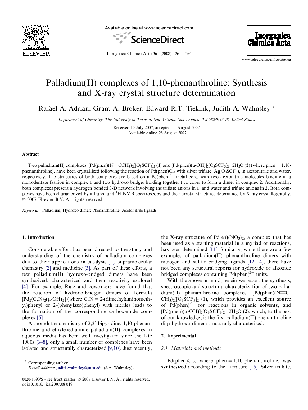 Palladium(II) complexes of 1,10-phenanthroline: Synthesis and X-ray crystal structure determination