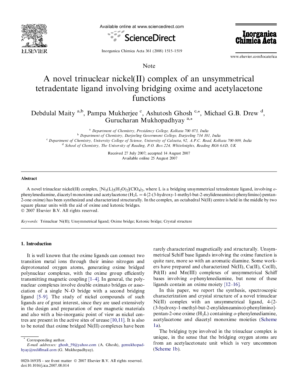 A novel trinuclear nickel(II) complex of an unsymmetrical tetradentate ligand involving bridging oxime and acetylacetone functions
