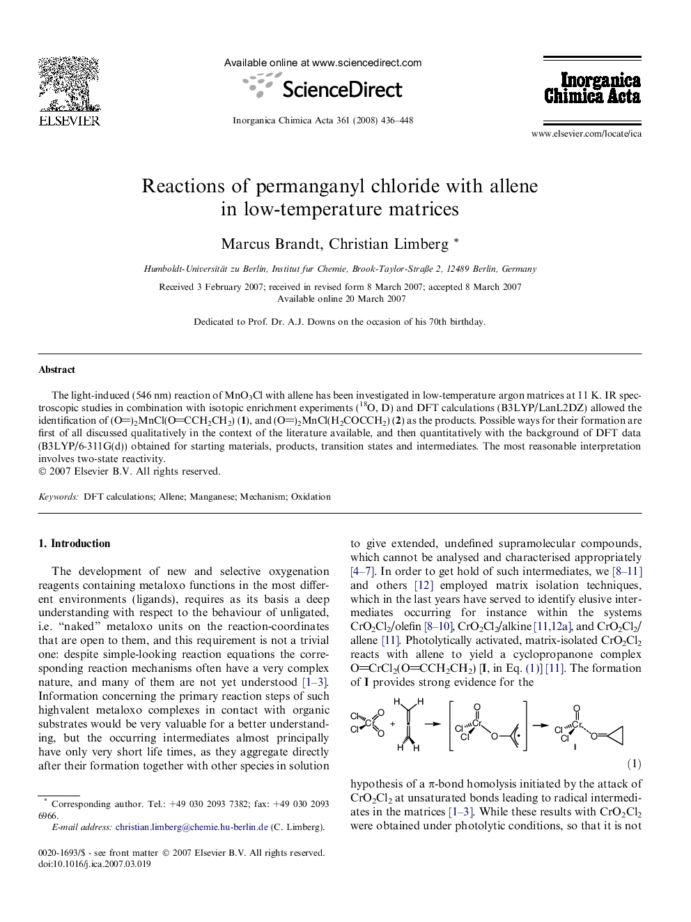 Reactions of permanganyl chloride with allene in low-temperature matrices