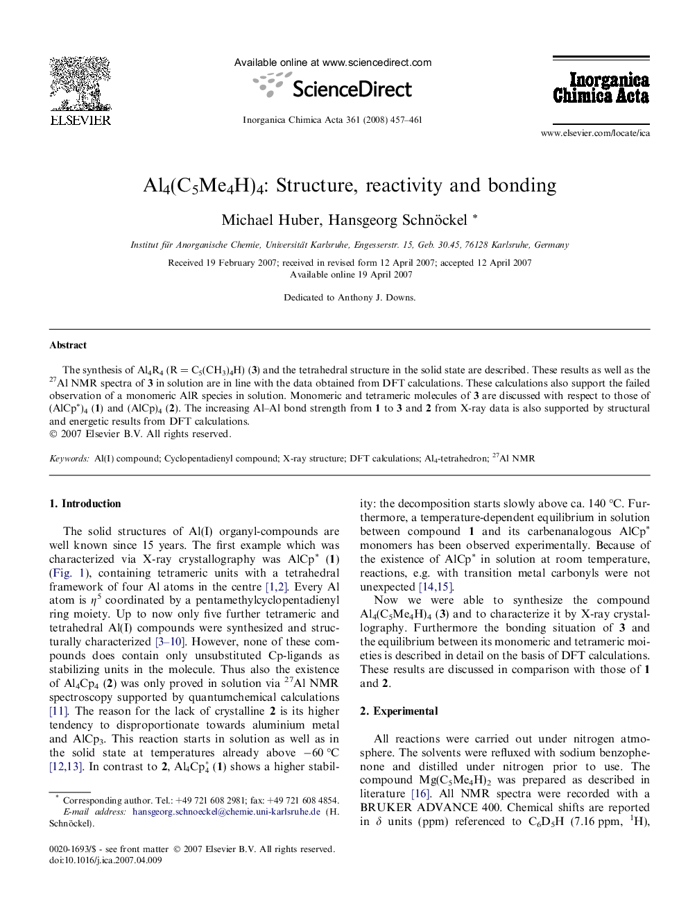 Al4(C5Me4H)4: Structure, reactivity and bonding