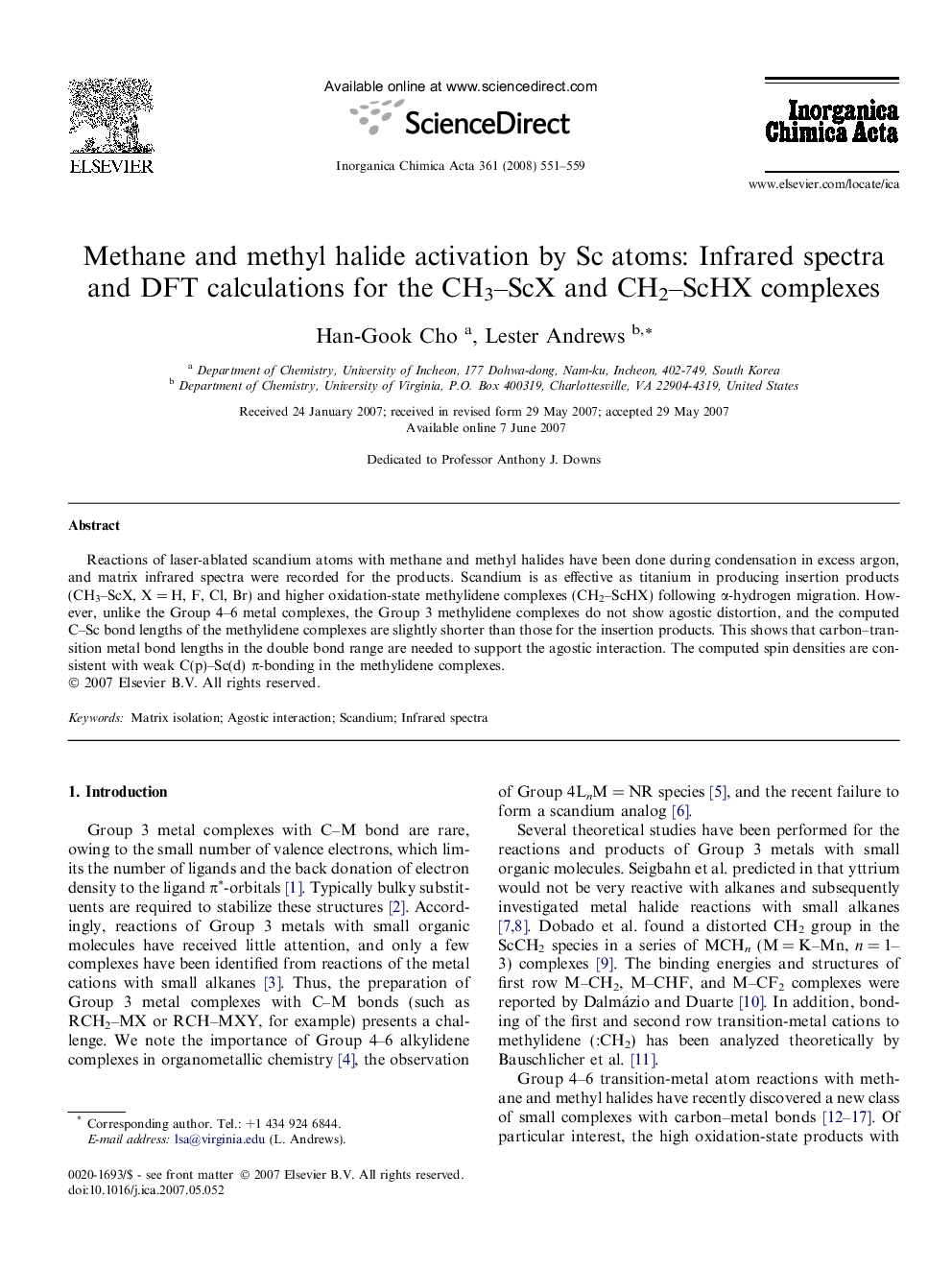 Methane and methyl halide activation by Sc atoms: Infrared spectra and DFT calculations for the CH3-ScX and CH2-ScHX complexes