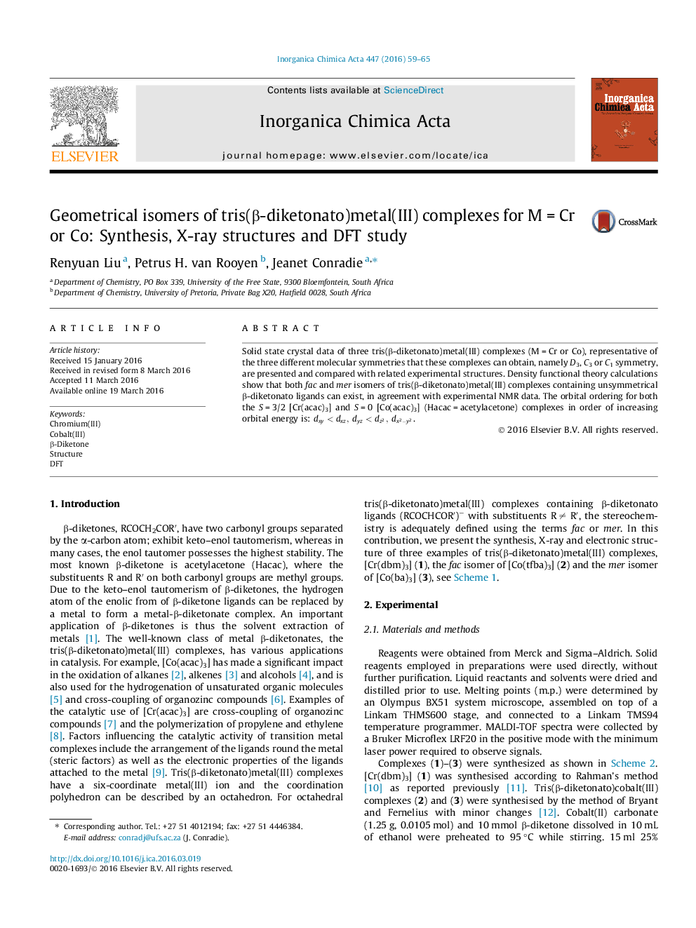 Geometrical isomers of tris(β-diketonato)metal(III) complexes for M = Cr or Co: Synthesis, X-ray structures and DFT study