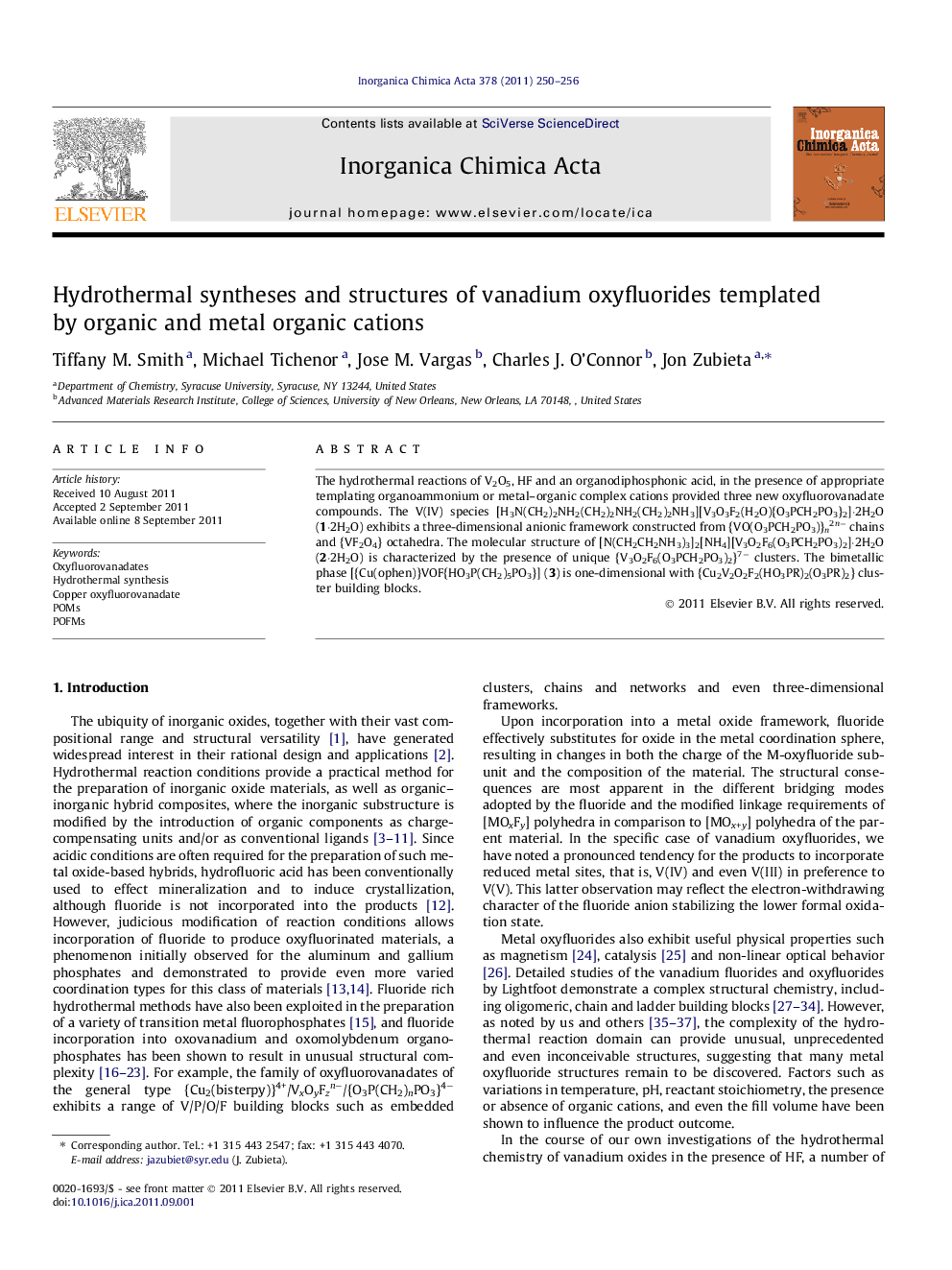 Hydrothermal syntheses and structures of vanadium oxyfluorides templated by organic and metal organic cations