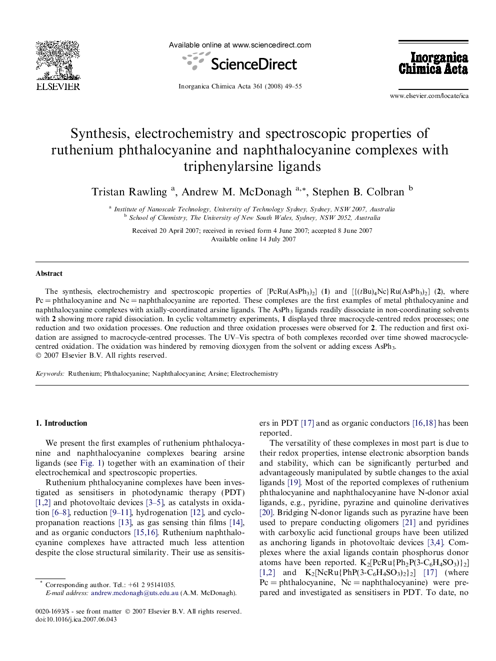 Synthesis, electrochemistry and spectroscopic properties of ruthenium phthalocyanine and naphthalocyanine complexes with triphenylarsine ligands