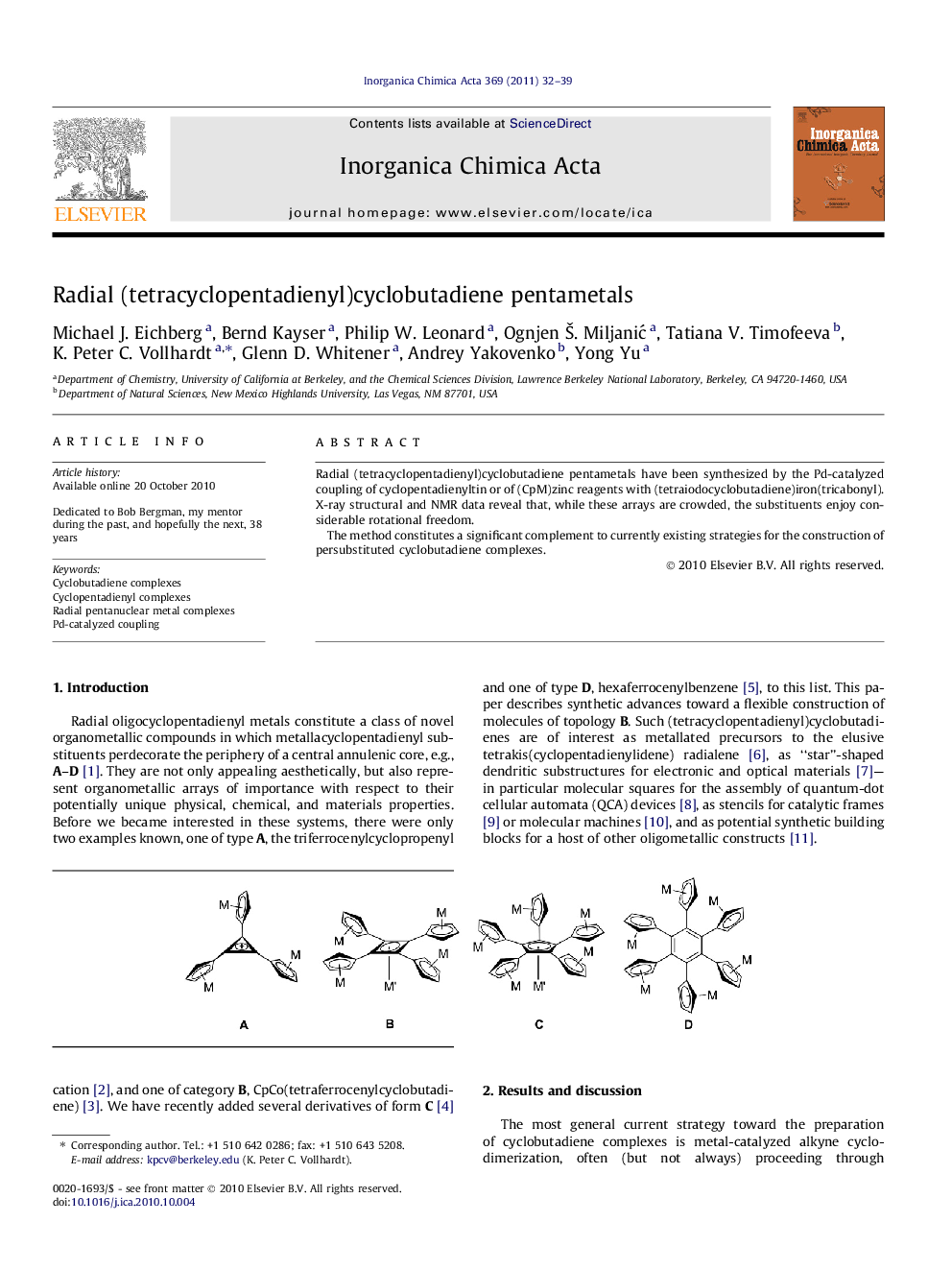 Radial (tetracyclopentadienyl)cyclobutadiene pentametals