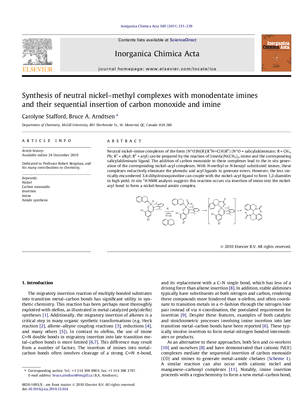 Synthesis of neutral nickel–methyl complexes with monodentate imines and their sequential insertion of carbon monoxide and imine