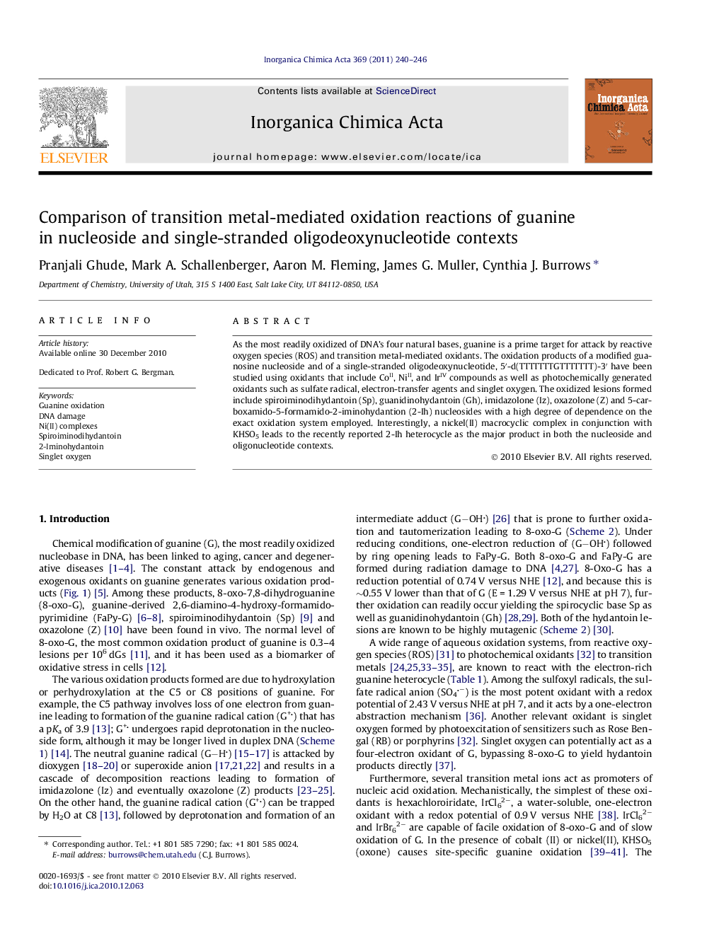 Comparison of transition metal-mediated oxidation reactions of guanine in nucleoside and single-stranded oligodeoxynucleotide contexts