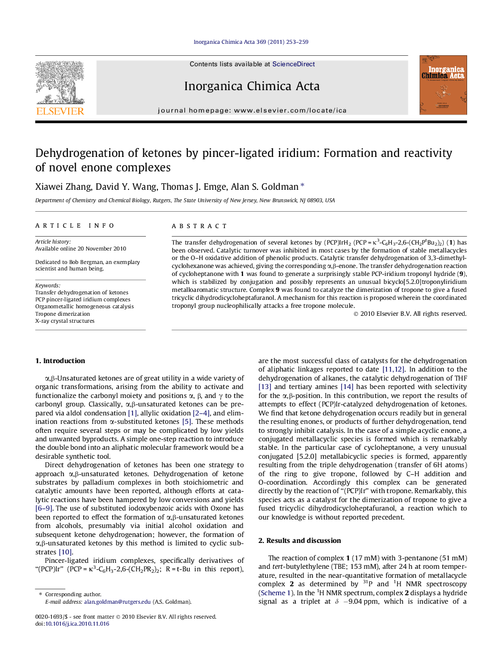 Dehydrogenation of ketones by pincer-ligated iridium: Formation and reactivity of novel enone complexes