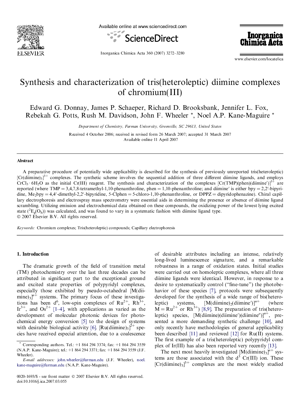 Synthesis and characterization of tris(heteroleptic) diimine complexes of chromium(III)