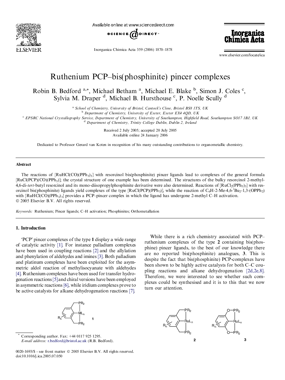 Ruthenium PCP–bis(phosphinite) pincer complexes