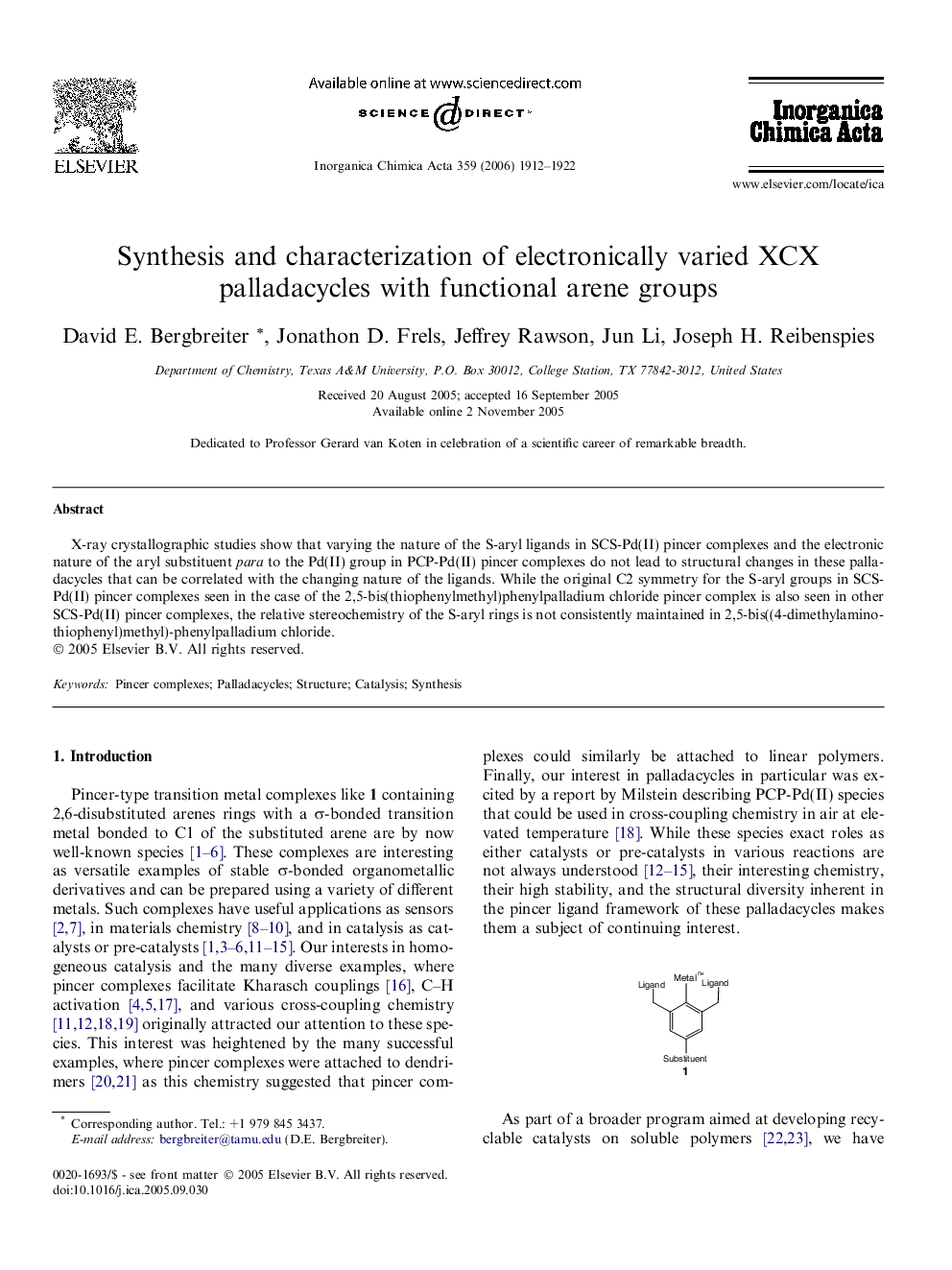 Synthesis and characterization of electronically varied XCX palladacycles with functional arene groups