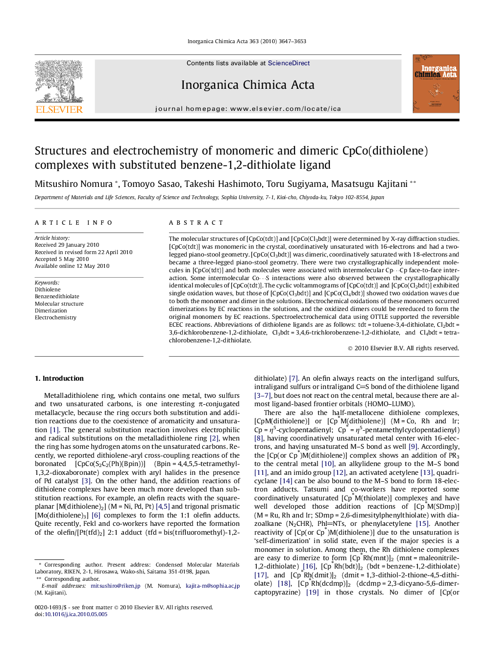 Structures and electrochemistry of monomeric and dimeric CpCo(dithiolene) complexes with substituted benzene-1,2-dithiolate ligand