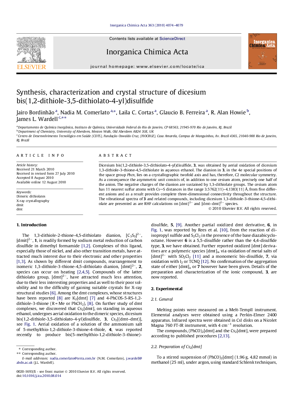 Synthesis, characterization and crystal structure of dicesium bis(1,2-dithiole-3,5-dithiolato-4-yl)disulfide