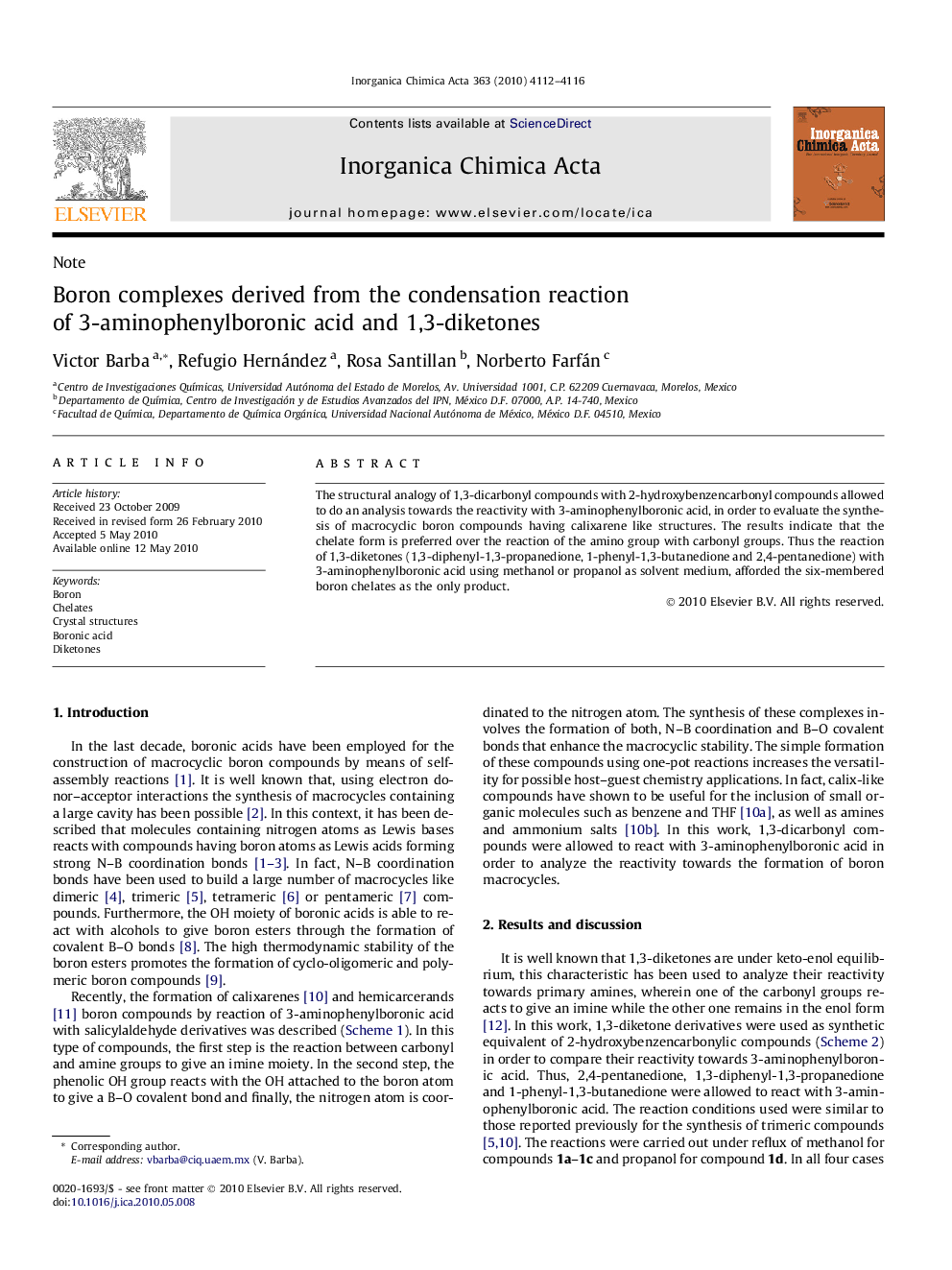 Boron complexes derived from the condensation reaction of 3-aminophenylboronic acid and 1,3-diketones