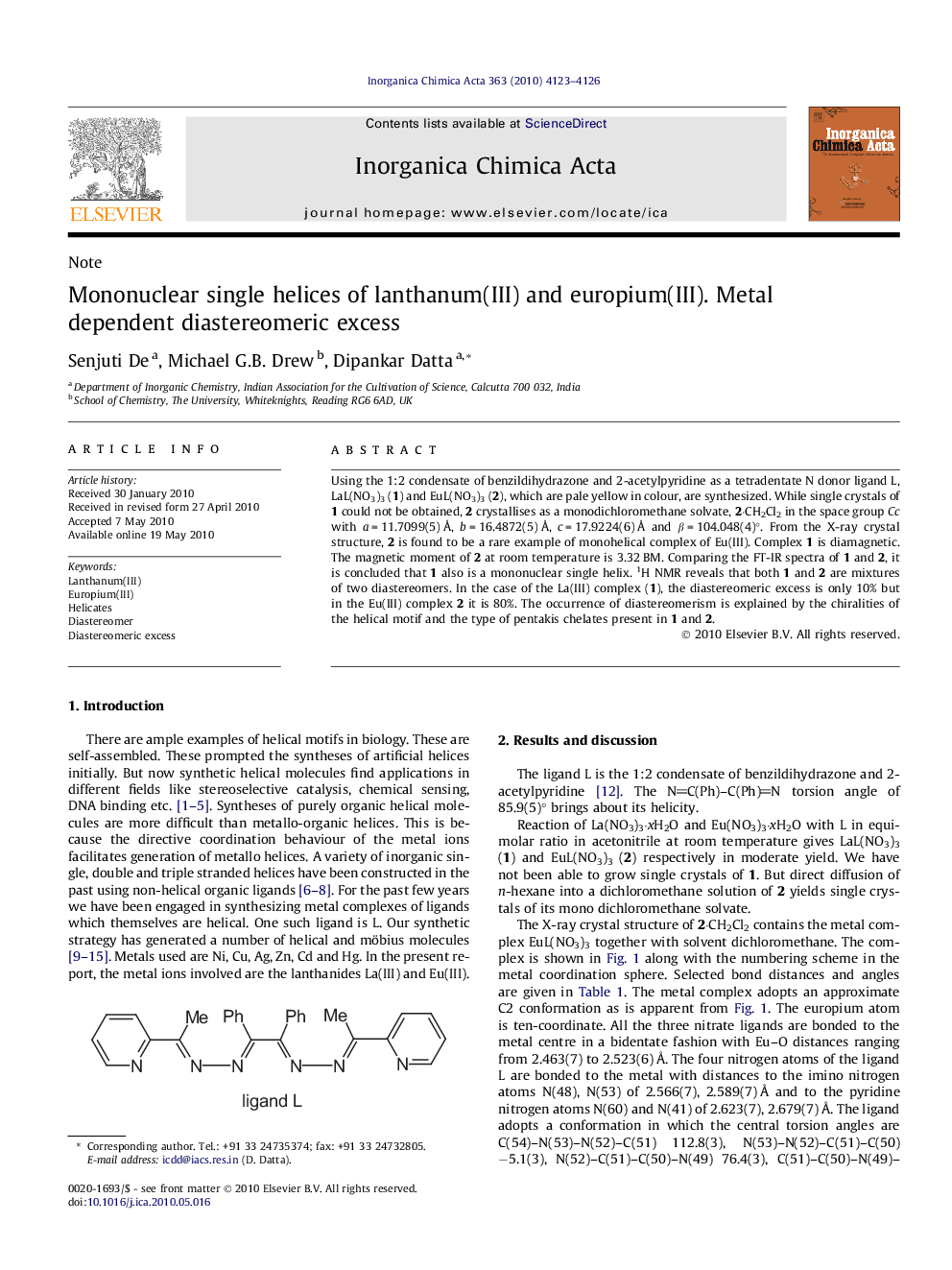 Mononuclear single helices of lanthanum(III) and europium(III). Metal dependent diastereomeric excess