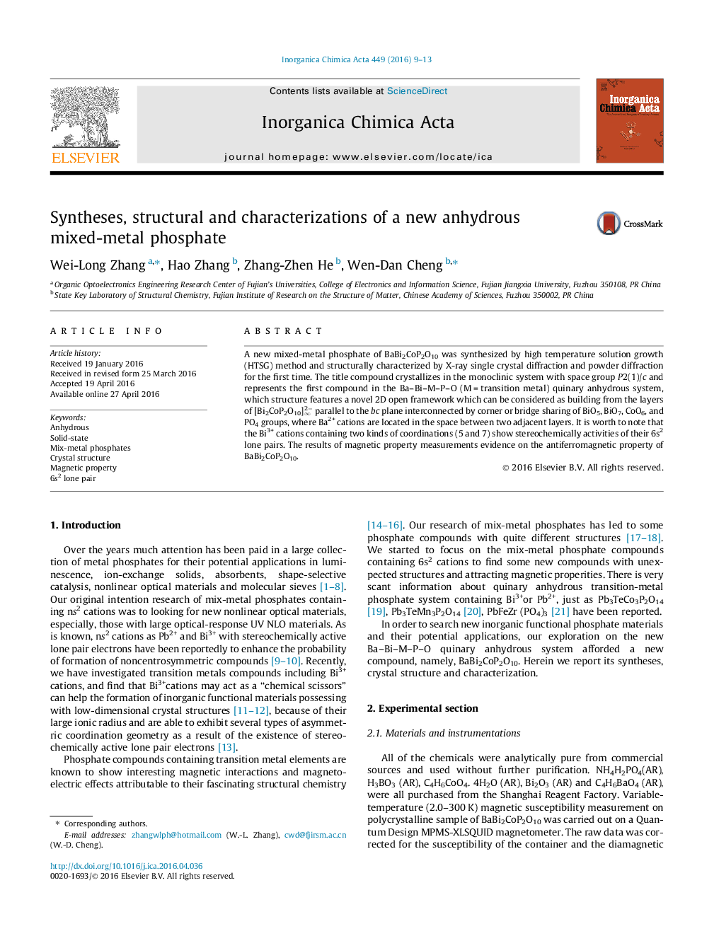 Syntheses, structural and characterizations of a new anhydrous mixed-metal phosphate