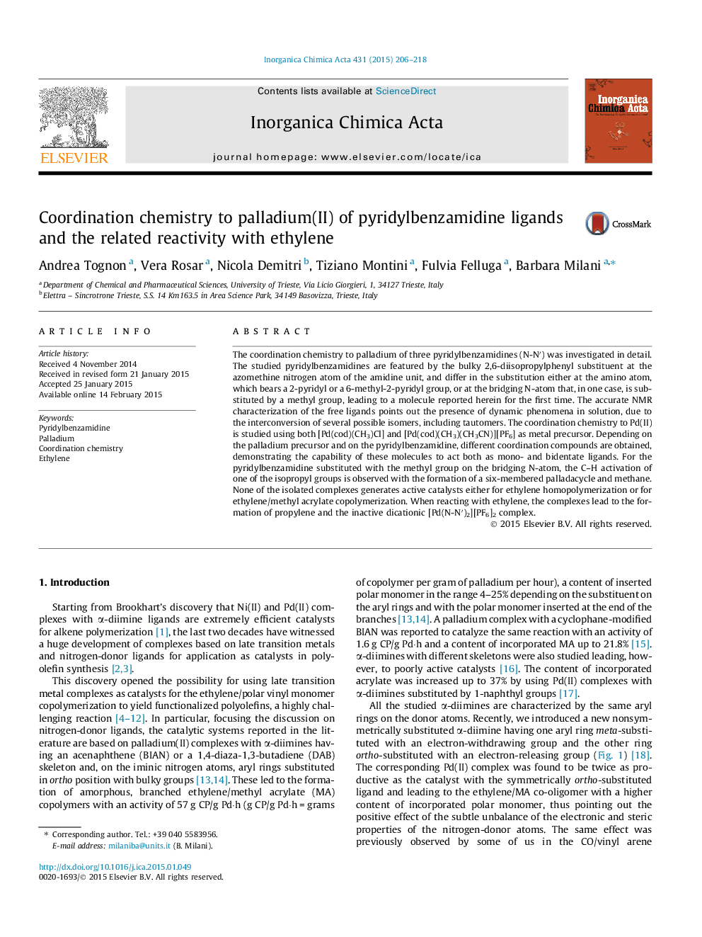 Coordination chemistry to palladium(II) of pyridylbenzamidine ligands and the related reactivity with ethylene