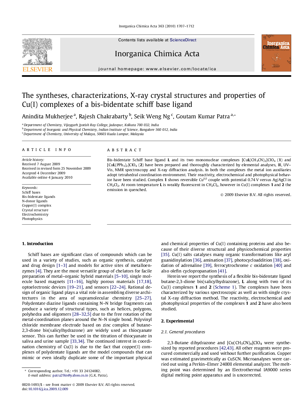 The syntheses, characterizations, X-ray crystal structures and properties of Cu(I) complexes of a bis-bidentate schiff base ligand