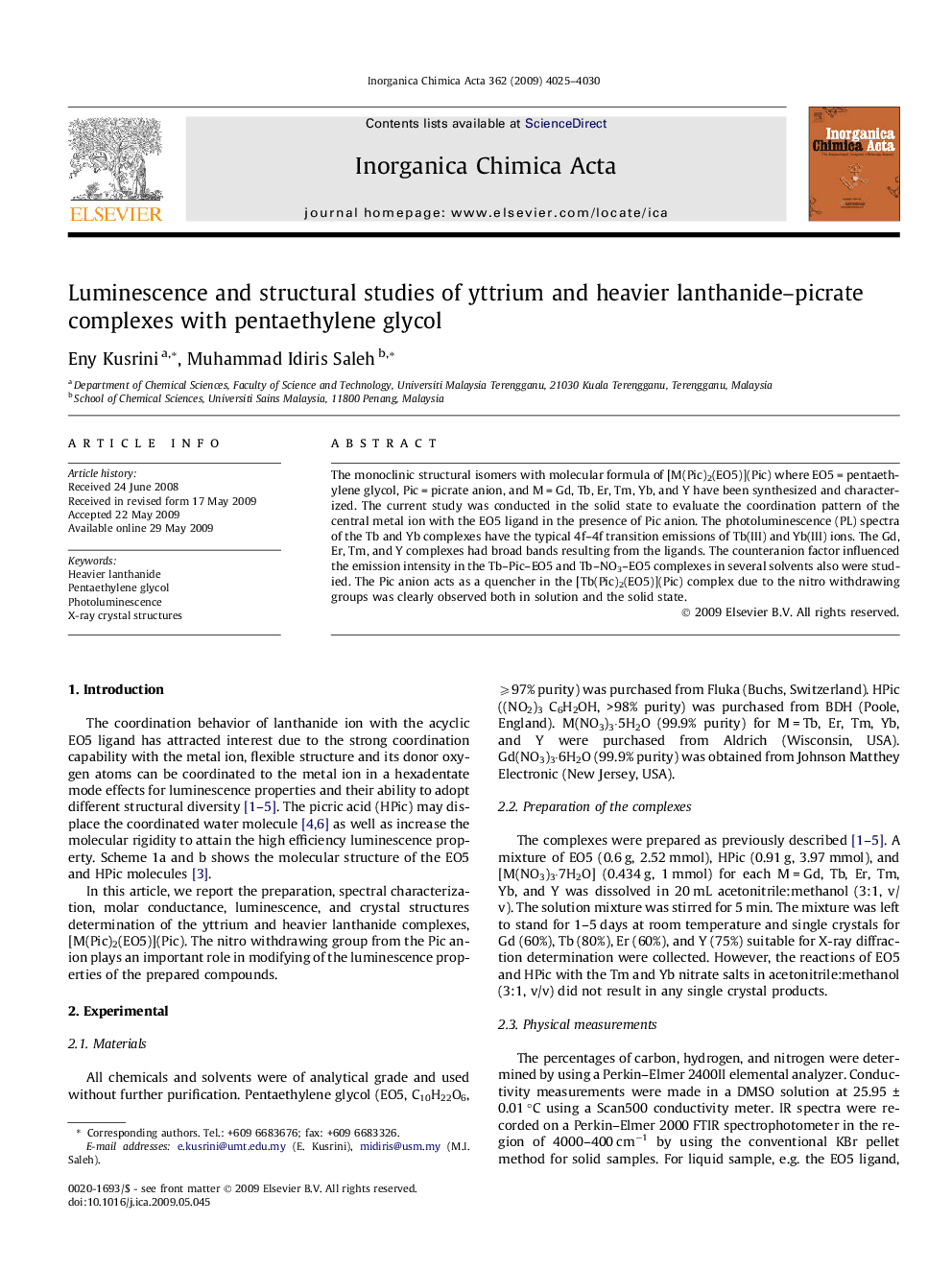 Luminescence and structural studies of yttrium and heavier lanthanide–picrate complexes with pentaethylene glycol