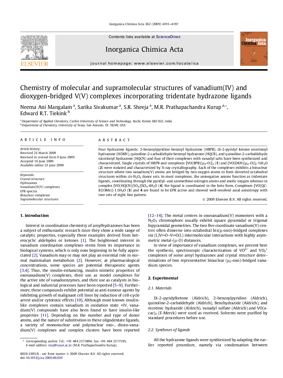 Chemistry of molecular and supramolecular structures of vanadium(IV) and dioxygen-bridged V(V) complexes incorporating tridentate hydrazone ligands