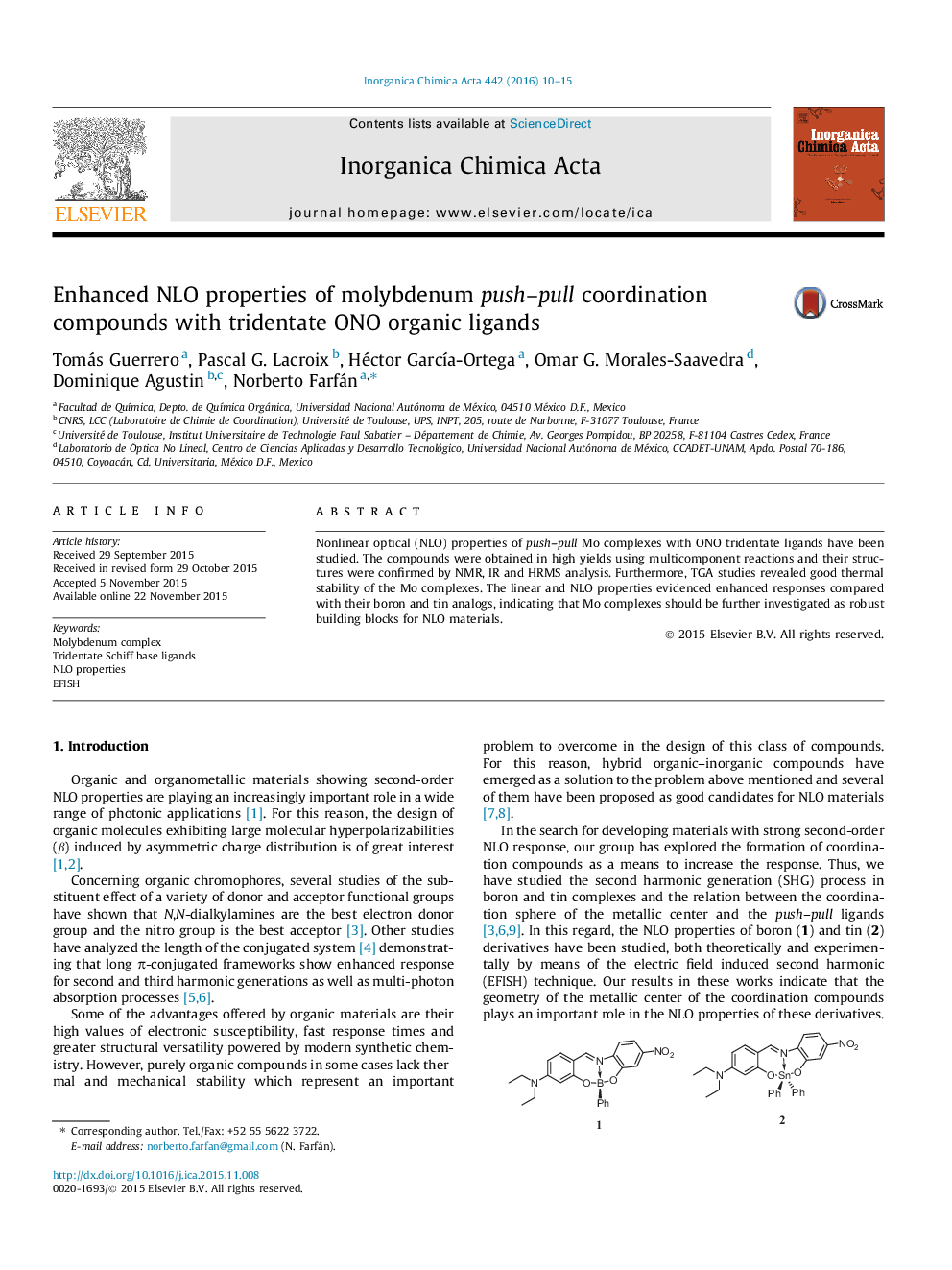 Enhanced NLO properties of molybdenum push–pull coordination compounds with tridentate ONO organic ligands