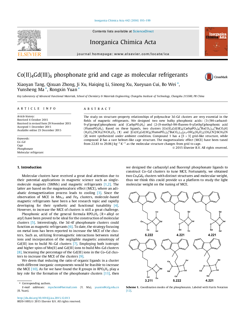 Co(II)4Gd(III)6 phosphonate grid and cage as molecular refrigerants