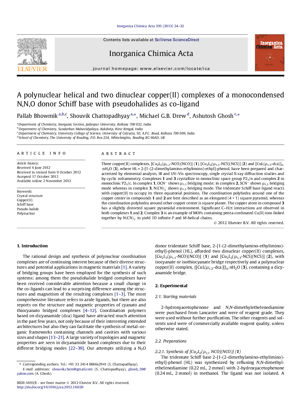 A polynuclear helical and two dinuclear copper(II) complexes of a monocondensed N,N,O donor Schiff base with pseudohalides as co-ligand