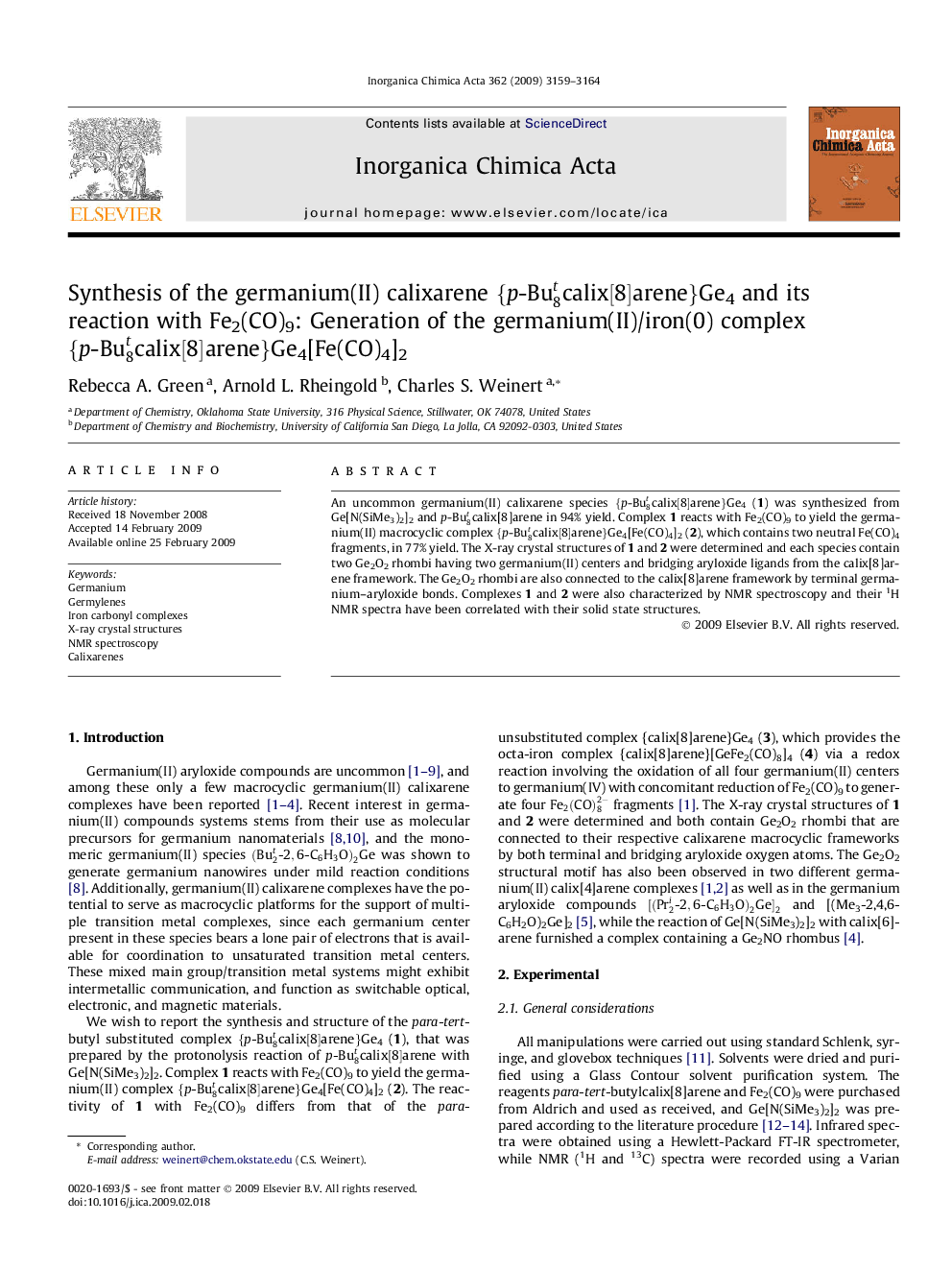 Synthesis of the germanium(II) calixarene {p-Bu8tcalix[8]arene}Ge4 and its reaction with Fe2(CO)9: Generation of the germanium(II)/iron(0) complex {p-Bu8tcalix[8]arene}Ge4[Fe(CO)4]2