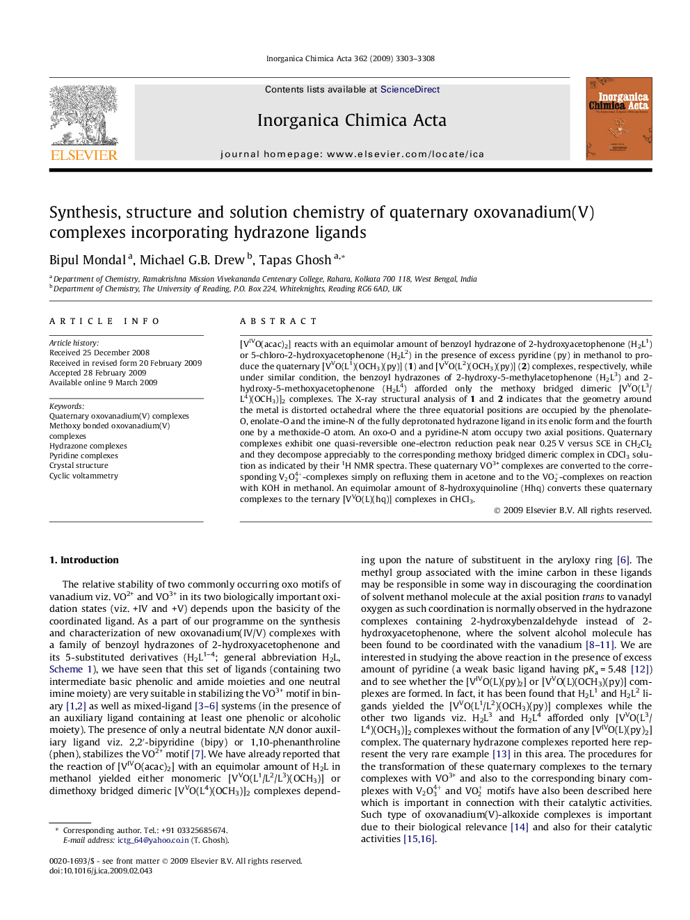 Synthesis, structure and solution chemistry of quaternary oxovanadium(V) complexes incorporating hydrazone ligands