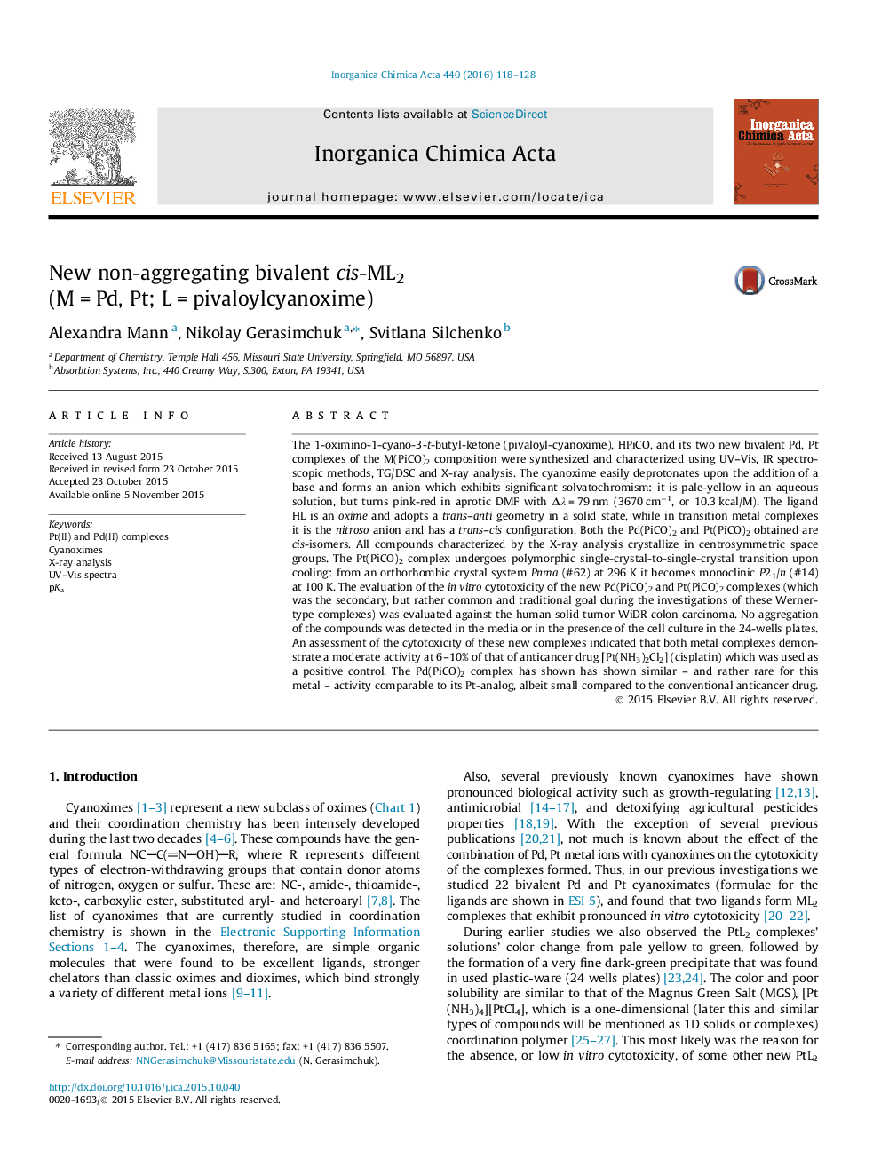 New non-aggregating bivalent cis-ML2 (MÂ =Â Pd, Pt; LÂ =Â pivaloylcyanoxime)