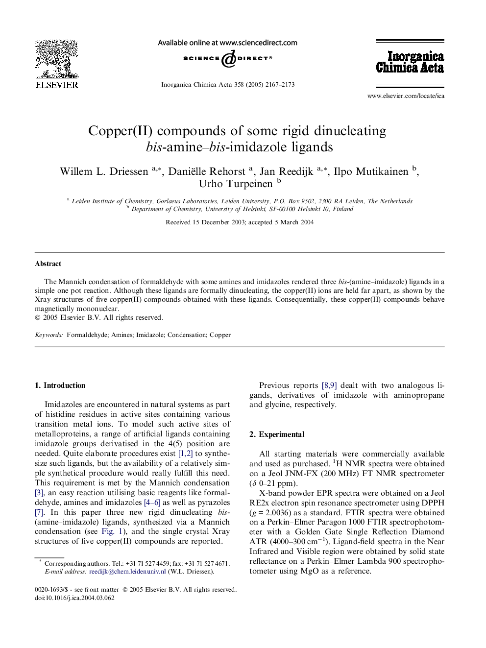 Copper(II) compounds of some rigid dinucleating bis-amine–bis-imidazole ligands