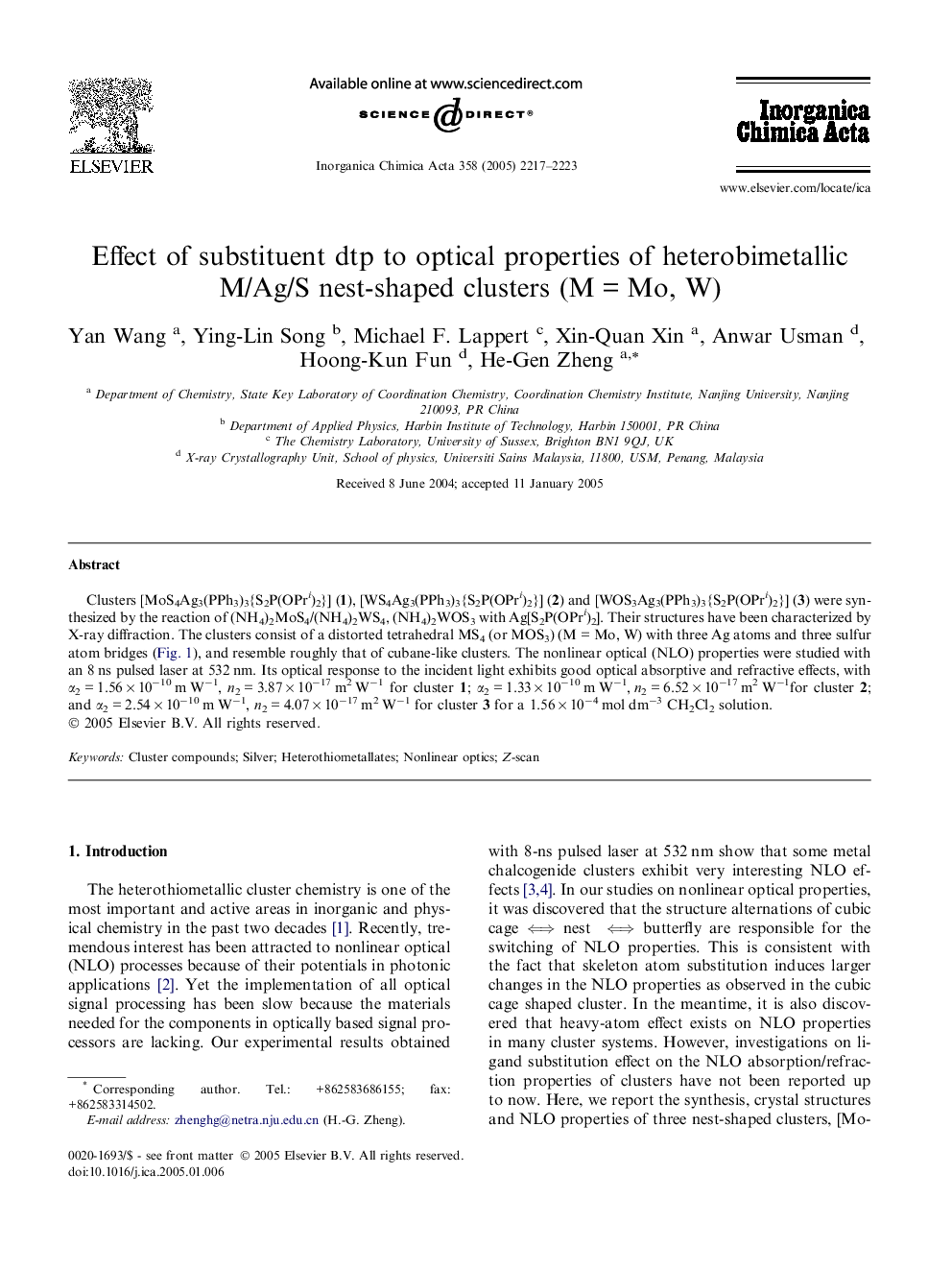 Effect of substituent dtp to optical properties of heterobimetallic M/Ag/S nest-shaped clusters (MÂ =Â Mo, W)