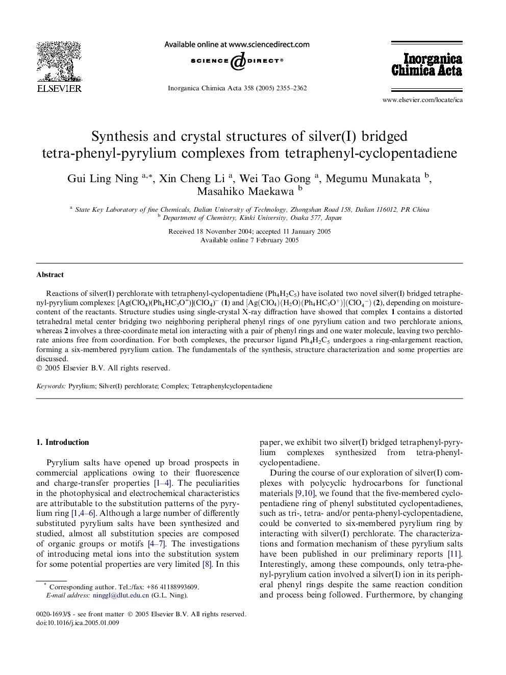 Synthesis and crystal structures of silver(I) bridged tetra-phenyl-pyrylium complexes from tetraphenyl-cyclopentadiene