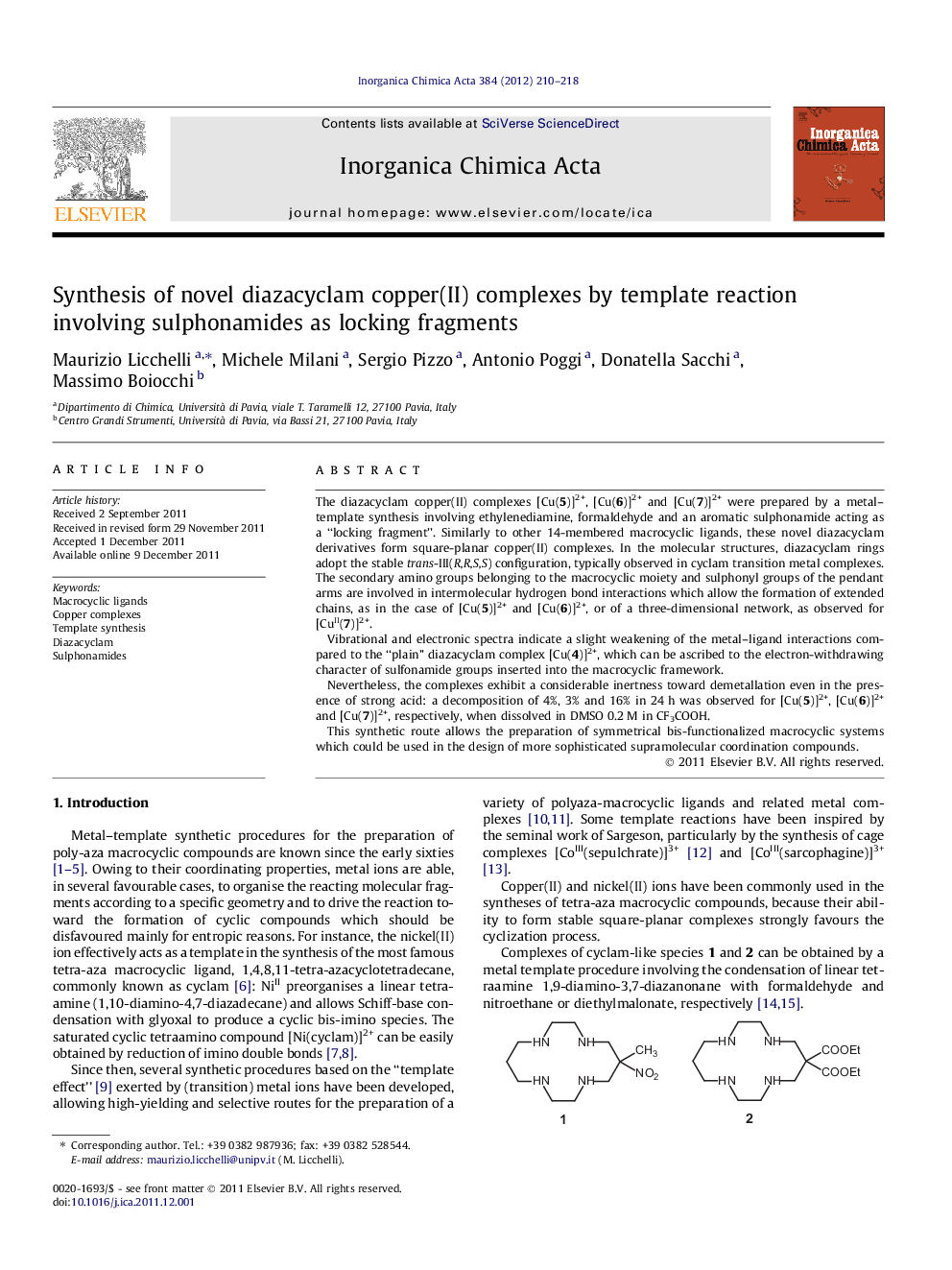 Synthesis of novel diazacyclam copper(II) complexes by template reaction involving sulphonamides as locking fragments