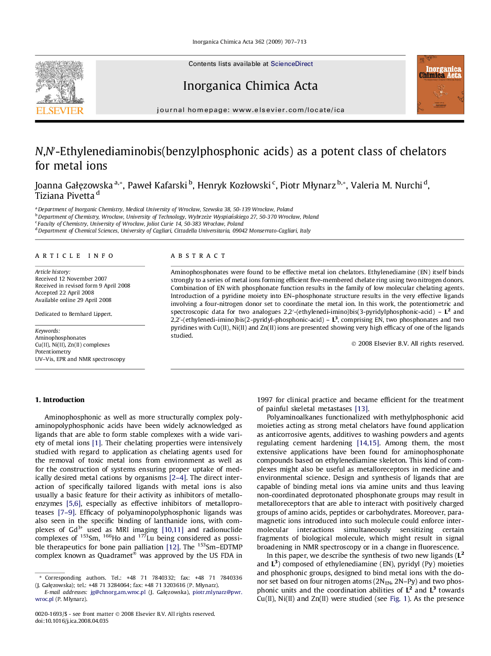N,N′-Ethylenediaminobis(benzylphosphonic acids) as a potent class of chelators for metal ions
