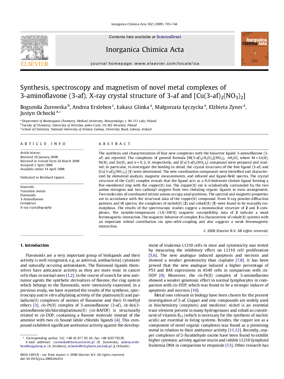 Synthesis, spectroscopy and magnetism of novel metal complexes of 3-aminoflavone (3-af). X-ray crystal structure of 3-af and [Cu(3-af)2(NO3)2]