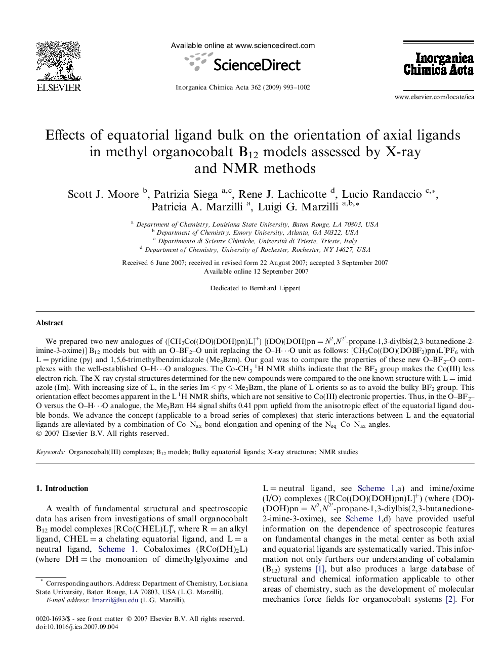 Effects of equatorial ligand bulk on the orientation of axial ligands in methyl organocobalt B12 models assessed by X-ray and NMR methods