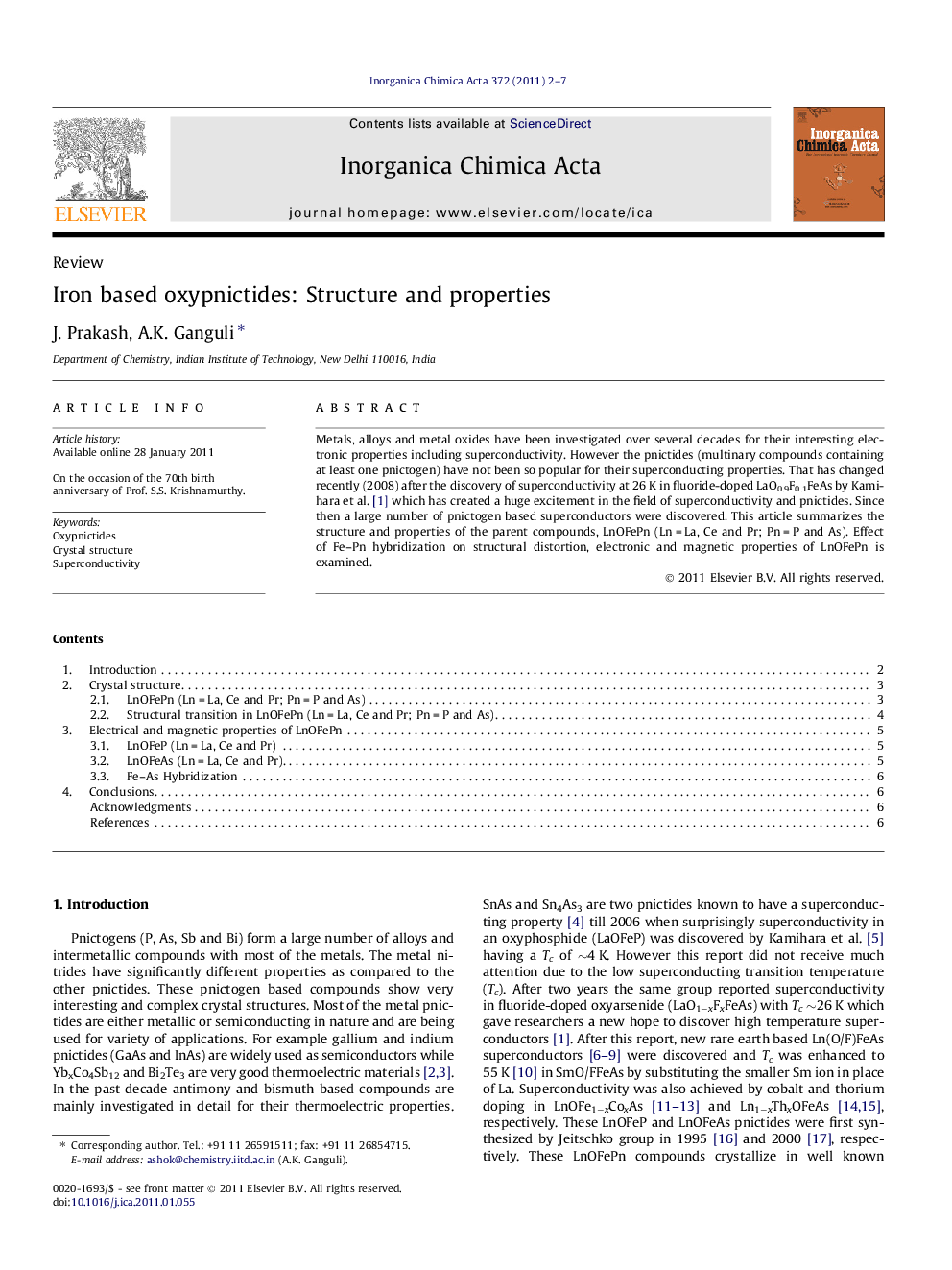 عکس صفحه اول مقاله: Iron based oxypnictides: Structure and properties Iron based oxypnictides: Structure and properties