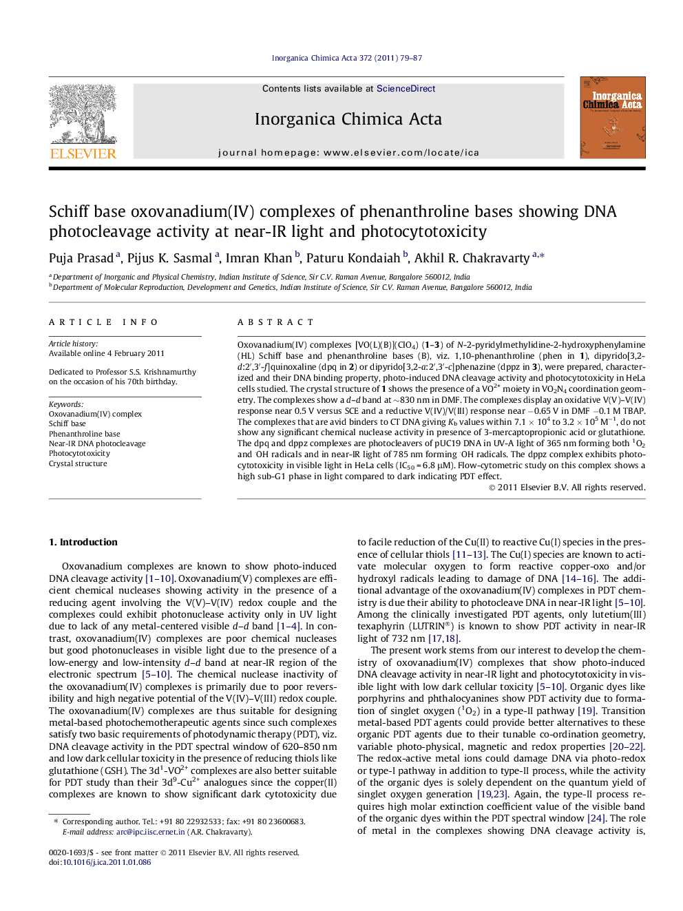 Schiff base oxovanadium(IV) complexes of phenanthroline bases showing DNA photocleavage activity at near-IR light and photocytotoxicity