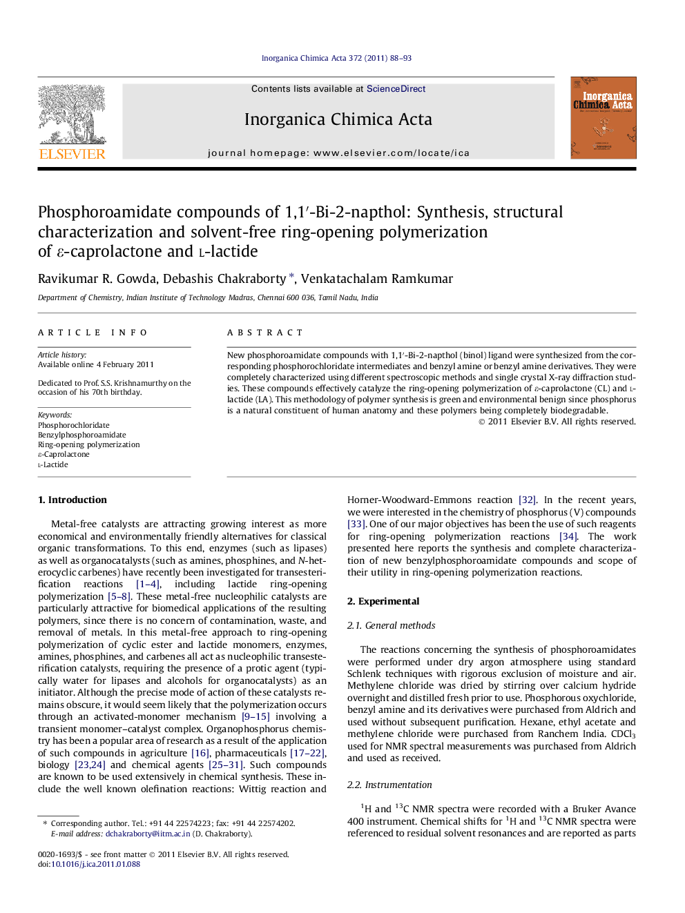 Phosphoroamidate compounds of 1,1′-Bi-2-napthol: Synthesis, structural characterization and solvent-free ring-opening polymerization of ε-caprolactone and l-lactide