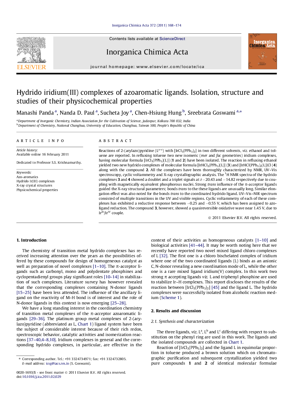 Hydrido iridium(III) complexes of azoaromatic ligands. Isolation, structure and studies of their physicochemical properties