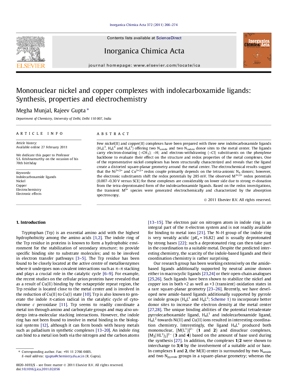 Mononuclear nickel and copper complexes with indolecarboxamide ligands: Synthesis, properties and electrochemistry