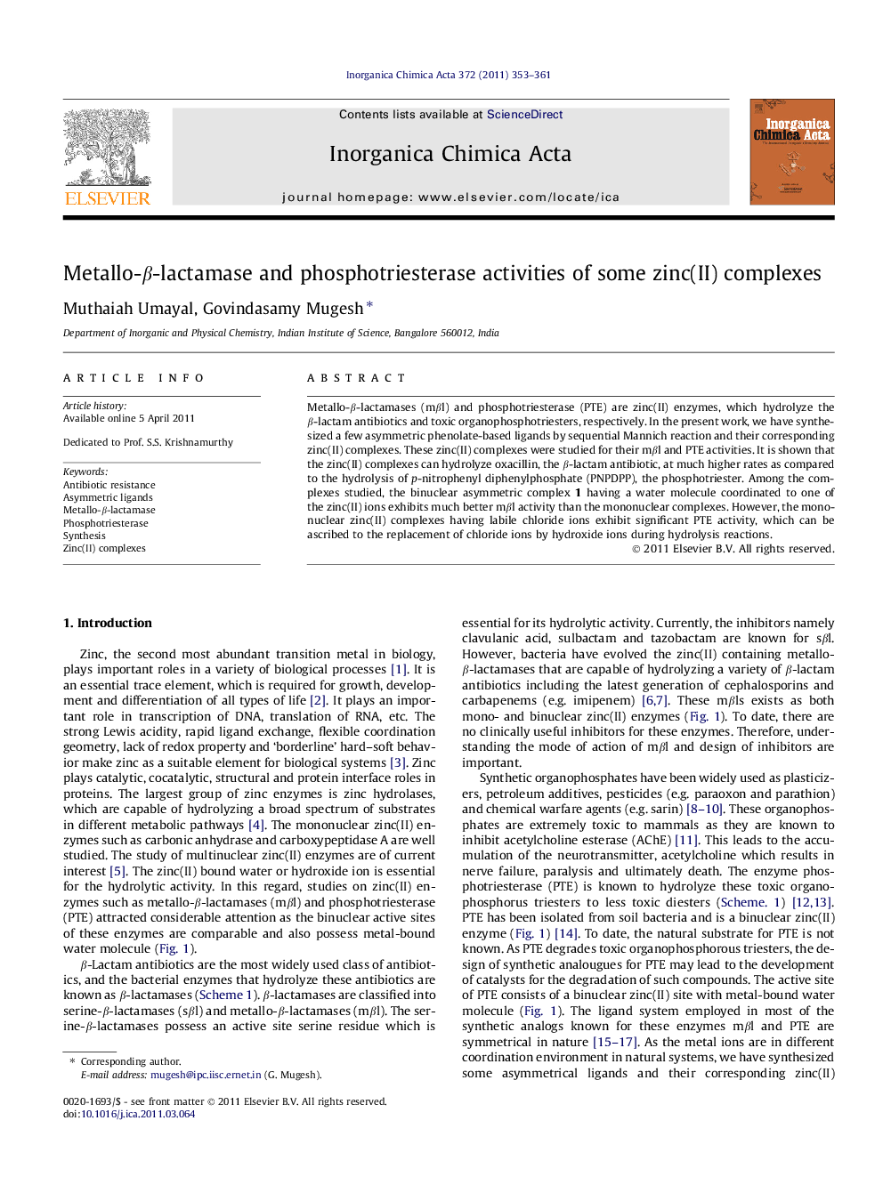 Metallo-β-lactamase and phosphotriesterase activities of some zinc(II) complexes