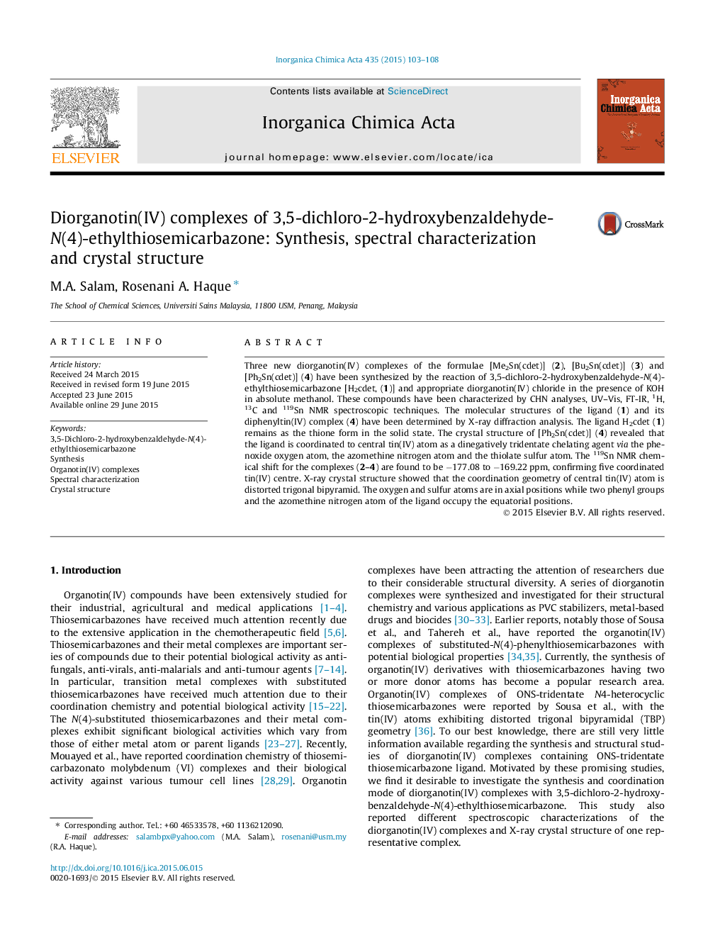 Diorganotin(IV) complexes of 3,5-dichloro-2-hydroxybenzaldehyde-N(4)-ethylthiosemicarbazone: Synthesis, spectral characterization and crystal structure