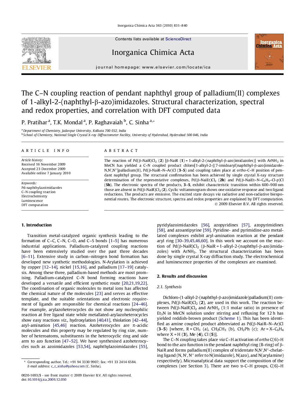 The C–N coupling reaction of pendant naphthyl group of palladium(II) complexes of 1-alkyl-2-(naphthyl-β-azo)imidazoles. Structural characterization, spectral and redox properties, and correlation with DFT computed data