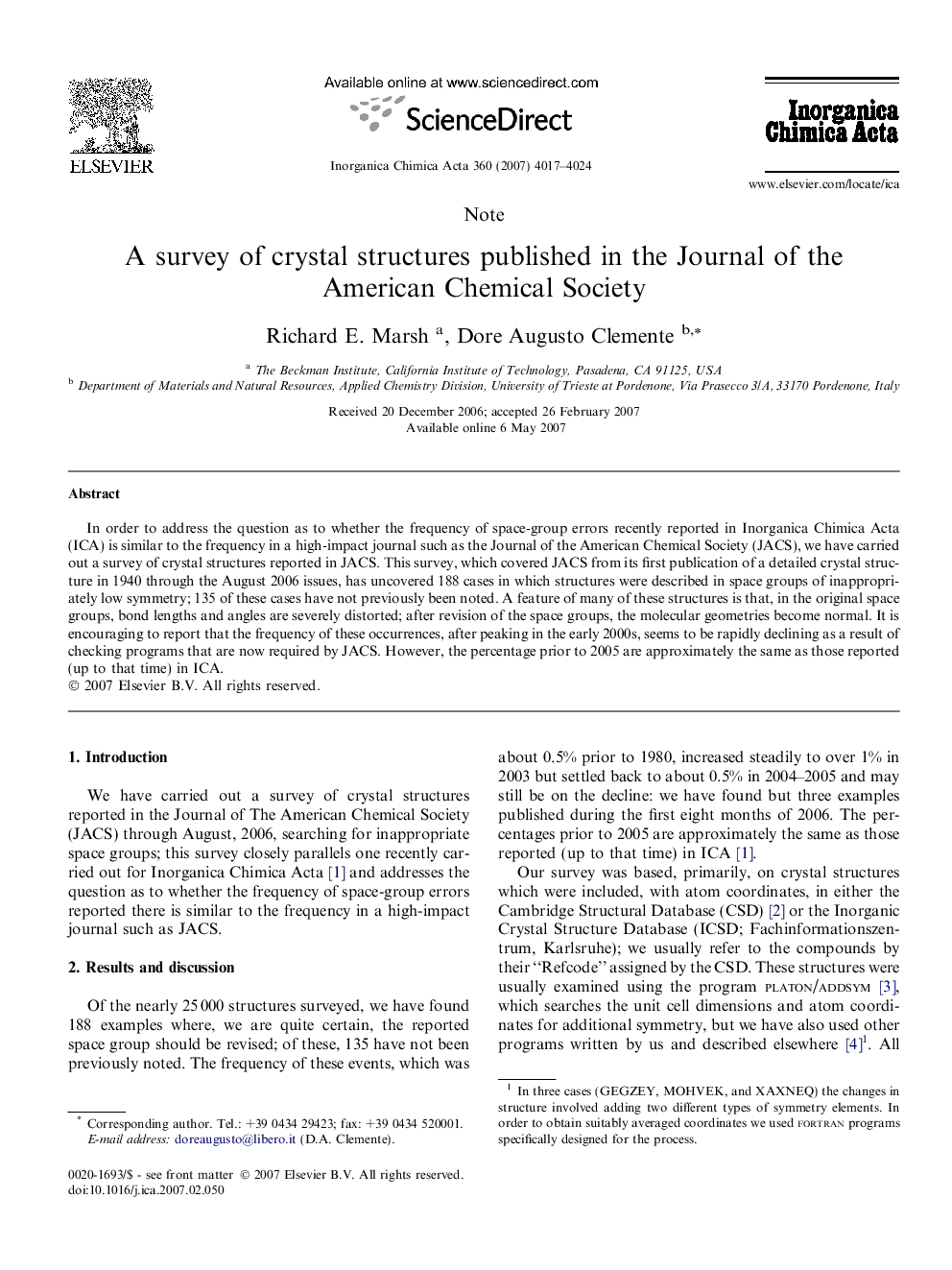 A survey of crystal structures published in the Journal of the American Chemical Society
