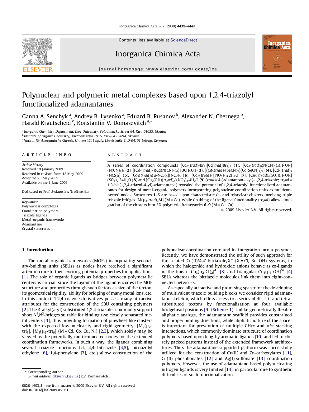 Polynuclear and polymeric metal complexes based upon 1,2,4-triazolyl functionalized adamantanes