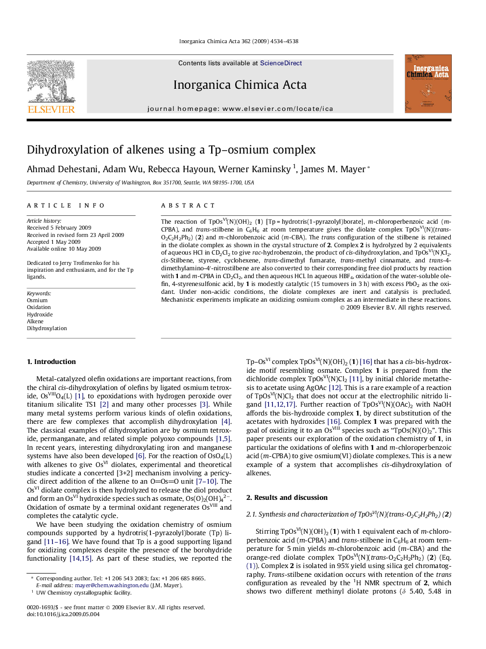 Dihydroxylation of alkenes using a Tp–osmium complex